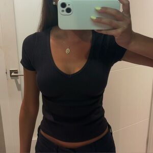 Ribbed Elegant Black Women's Top